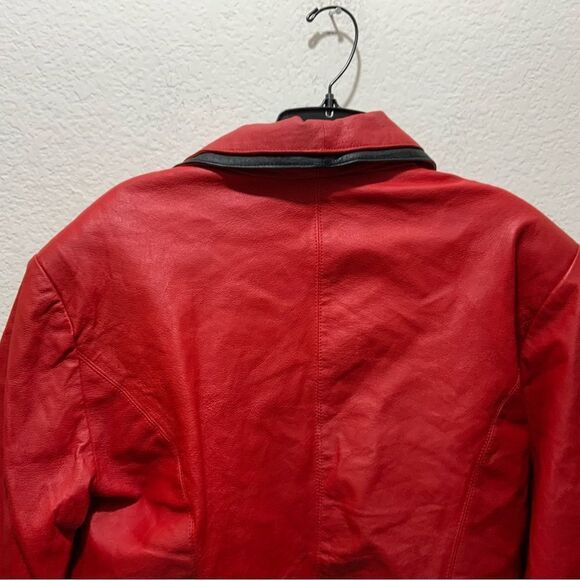 Vintage Styleworks Red Leather Cropped Jacket  Styleworks Size 14 - Picture 3 of 14